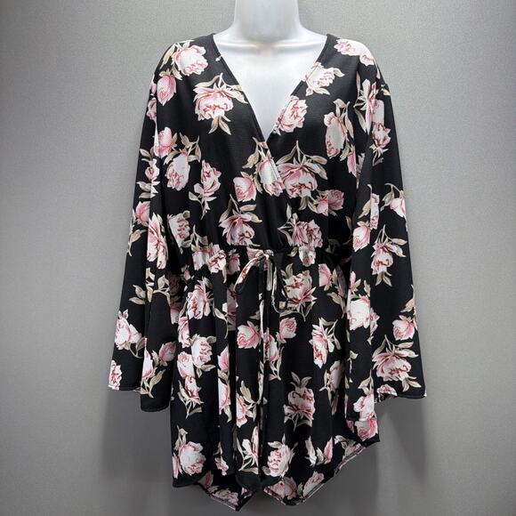 Unbranded Pants - Bo Ho Chik Floral Print Romper Black Women's Size XL Pink Flowers